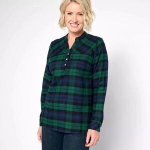 Joan Rivers Classics Collection Cotton Tartan Plaid Pull Over Blouse Shirt 1X